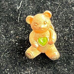 Avon Vintage Teddy Bear Lapel Pin Green Heart Birthstone
